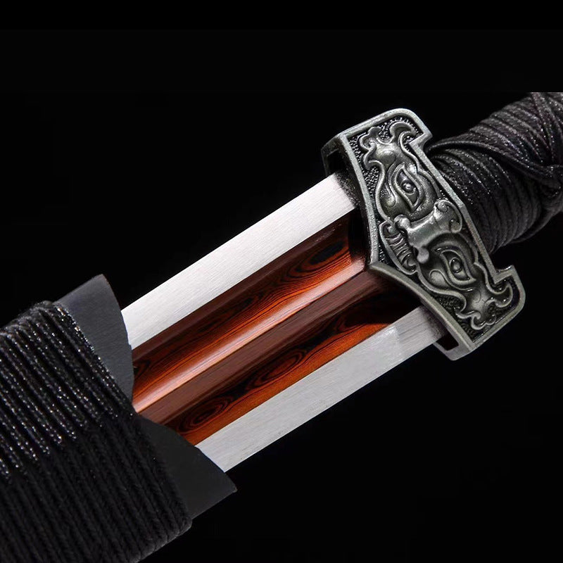 Chilong Xiaohan Sword - Short Sword, Pattern Steel, Red, Outdoor Self-Defense Weapon - Image 3