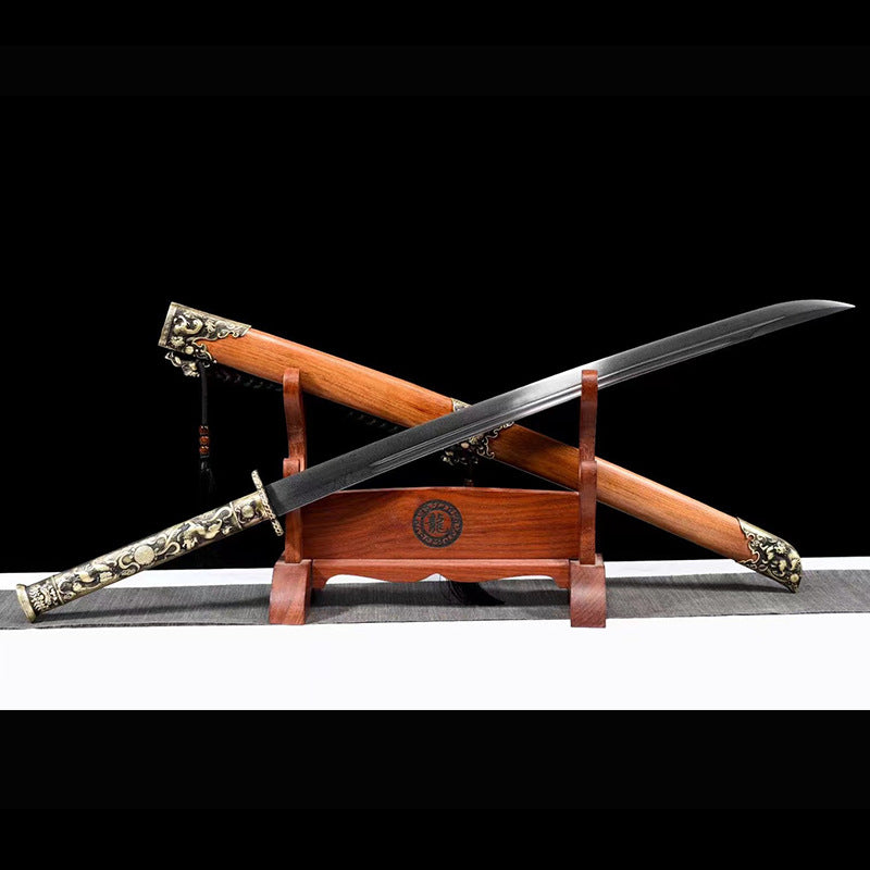 Embroidered Spring Knife - Pattern Steel, One-Piece Forged, Battle Knife, Gift Cold Weapon