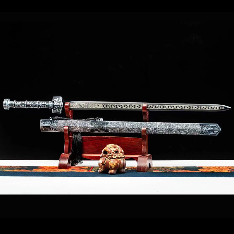 Han Sword Authentic Qin Jian - Hand-Forged Manganese Steel, , Ancient Style Long Sword