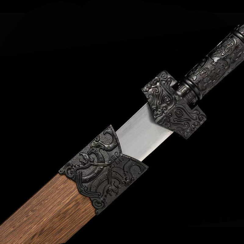 Black Shuanglongfang Han Sword, Hand-Forged Manganese Steel, Chinese Traditional Sword, Embroidered Spring Knife, Cold Weapon, - Image 2